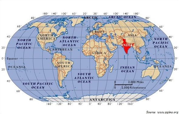 India Location w.r.t. World